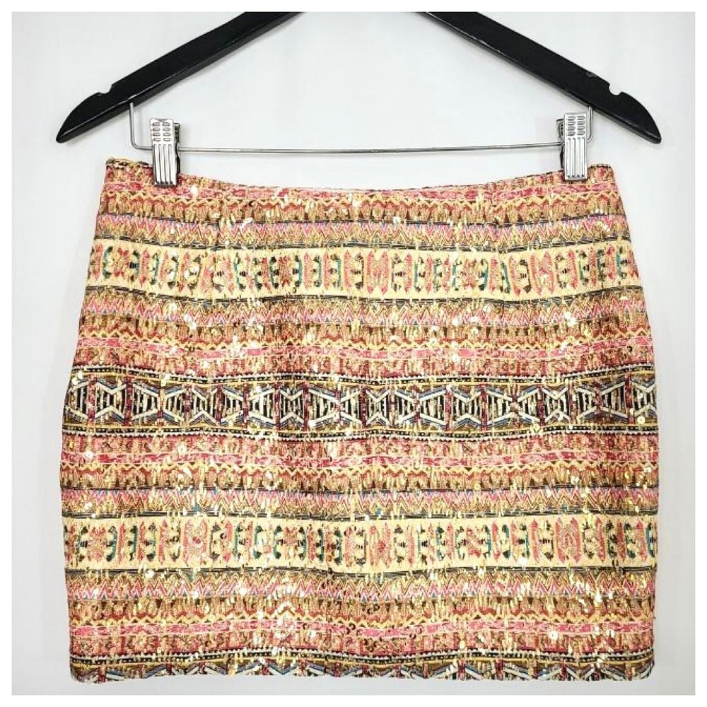 Pink & Tan Sequin Mini Skirt Junior Small